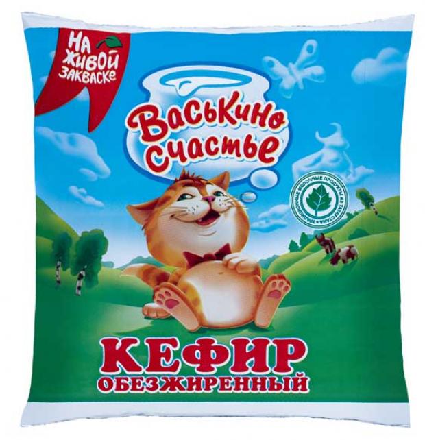 Кефир Васькино Счастье обезжиренный БЗМЖ, 450 г