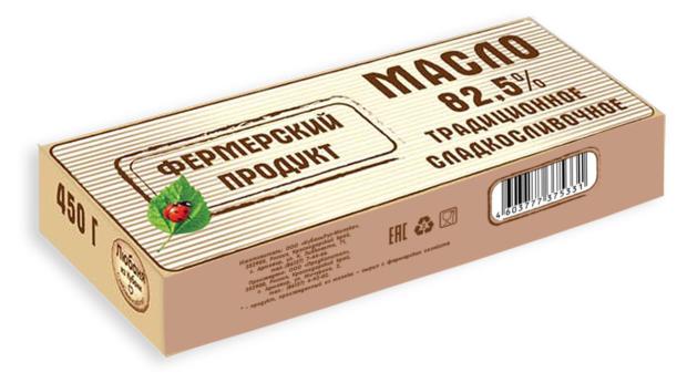 Масло сливочное Фермерский продукт Традиционное сладко-сливочное 82,5% БЗМЖ, 450 г