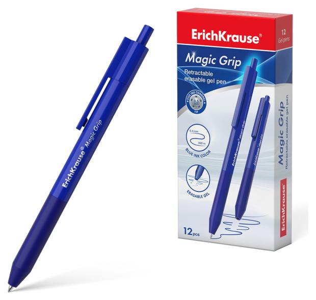 

Ручка гелевая автоматическая сo стираемыми чернилами ErichKrause Magic Grip 0.5, синяя, 1 шт