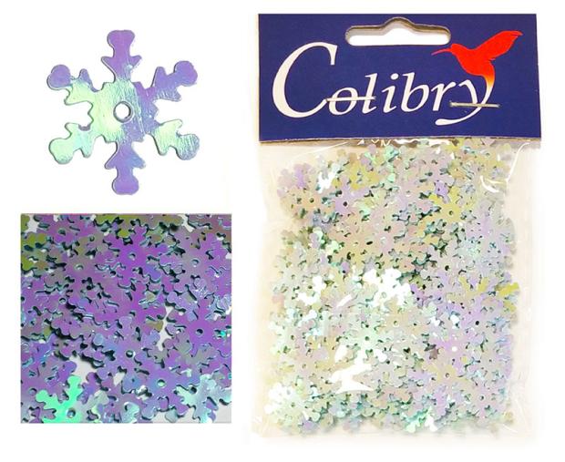 Пайетки Colibry фигурные снежинки 15х15 мм, 10 г