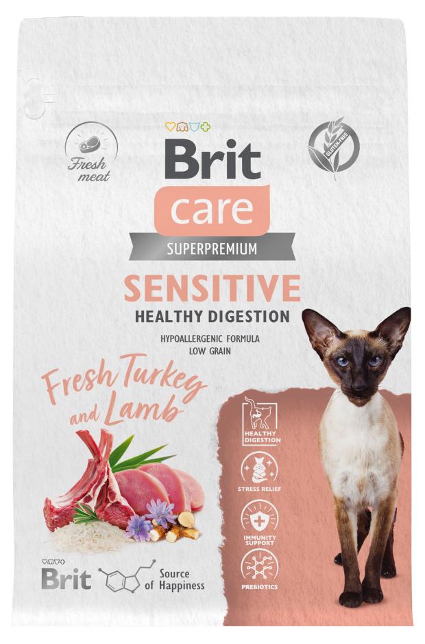 

Сухой Сухой корм для взрослых кошек Brit Care с индейкой и ягнёнком Cat Sensitive Healthy Digestion, 400 г