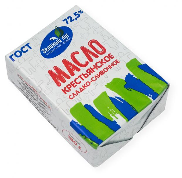 Масло сливочное Зеленый луг Крестьянское 72,5% БЗМЖ, 180 г