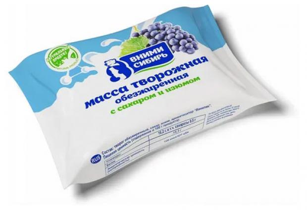 Творожная масса Вними Сибирь обезжиренная с сахаром и изюмом БЗМЖ, 200 г