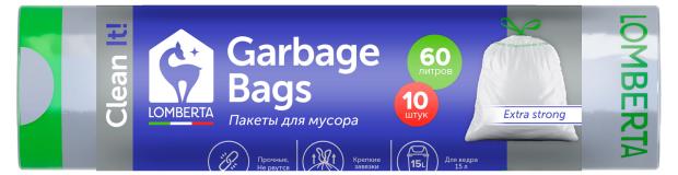 

Пакет для мусора Lomberta с принтом с затяжкой 60л, 10 шт