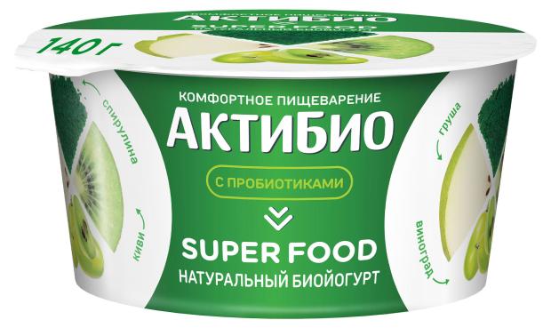 

Йогурт АктиБио Super food с грушей киви виноградом и спирулиной 2,2 % БЗМЖ 140 г