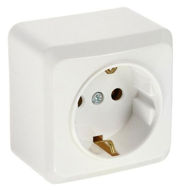 

Розетка одинарная с заземлением белая накладная, 230 В, 16А