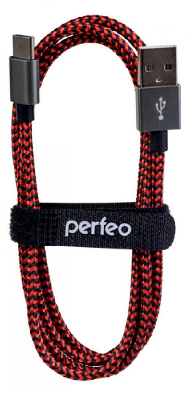 

Кабель USB 2,0 Type-C Perfeo черно-красный, 3 м
