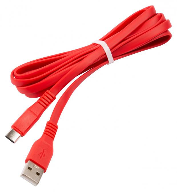 Дата-кабель mObility USB-Type-C 3А плоский красный, 2 м