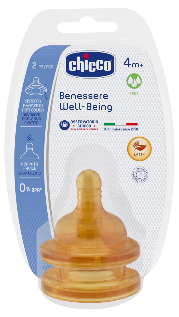 

Соска Chicco Well-Being латексная быстрый поток с 4 месяцев, 2 шт