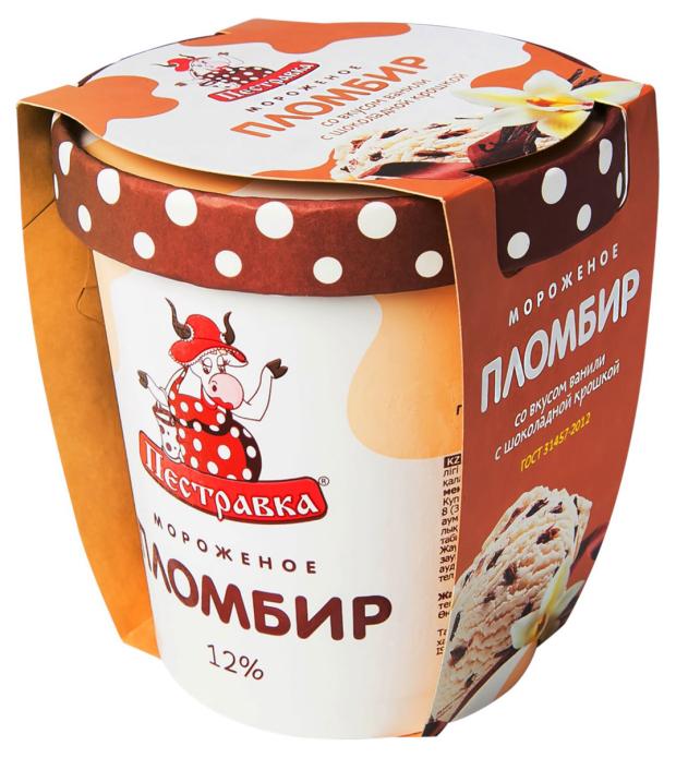 Мороженое пломбир Пестравка со вкусом ванили с шоколадной крошкой БЗМЖ, 270 г