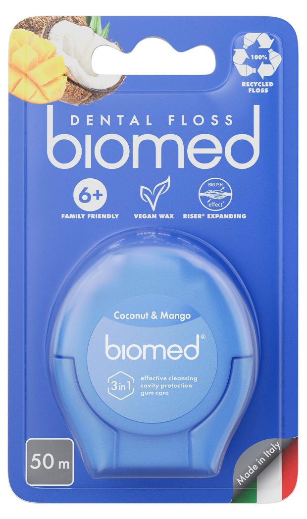 Зубная нить Biomed Кокос и Манго, 50 м зубная нить beiber floss 150 шт