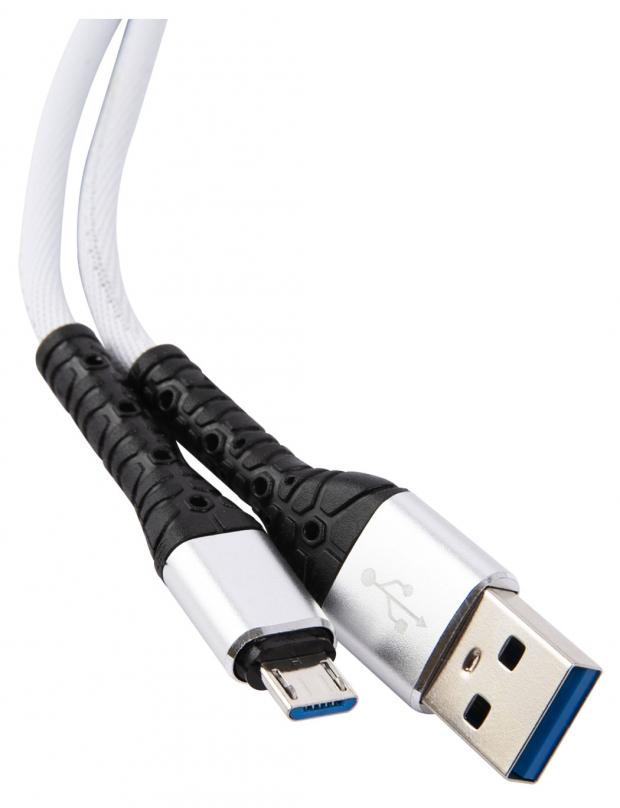 

Дата-кабель mObility USB – microUSB, 3А, тканевая оплетка, белый