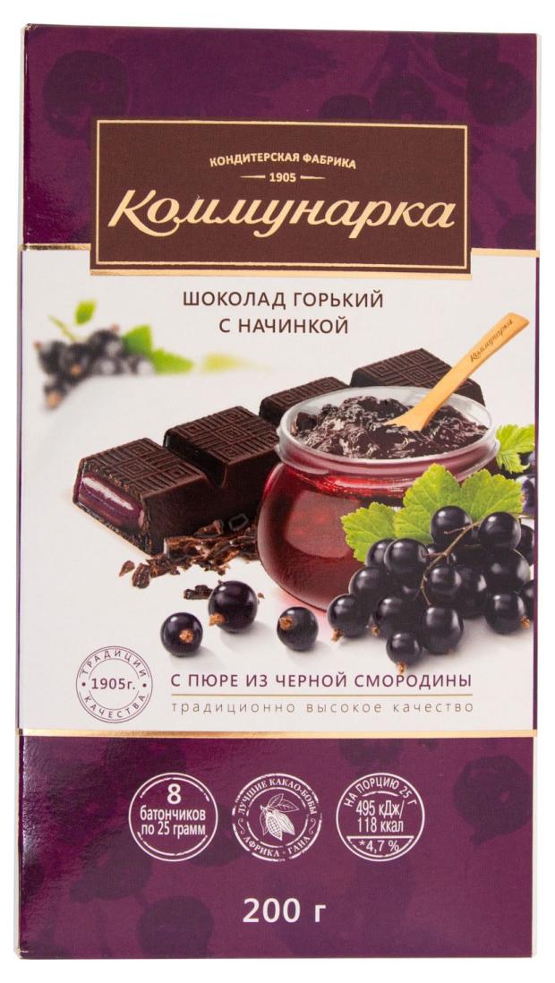 Шоколад горький Коммунарка с пюре из черной смородины, 200 г шоколад горький коммунарка с начинкой с пюре из чёрной смородины 200 г