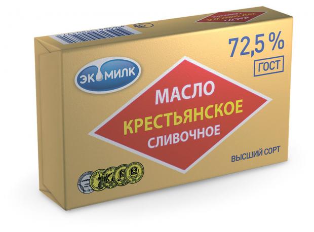 

Масло сладко-сливочное «Экомилк» Крестьянское несоленое 72,5%, 180 г