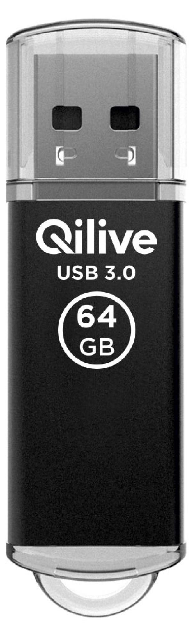 Флешка Qilive USB 3.2 gen 1 с колпачком алюминий черная, 128GB