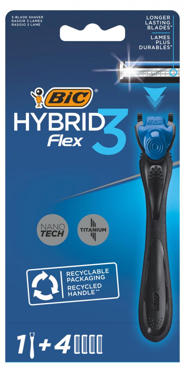

Бритва мужская, BIC Hybrid 3 Flex, 1 ручка и 4 сменные кассеты