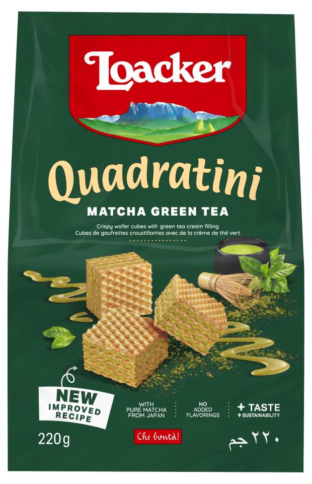 Вафли LOACKER Квадратини матча, 220 г