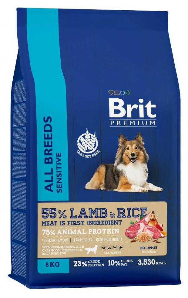 Сухой корм для собак гипоаллергенный Brit Premium Lamb&Rice ягненок рис, 8 кг