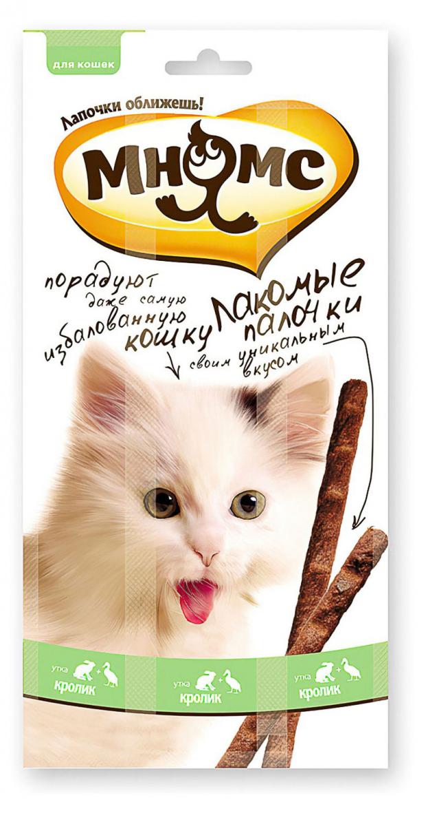 

Лакомство для кошек «Мнямс» лакомые палочки 13,5 см с уткой и кроликом, 15 г