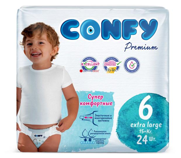 Подгузники Confy Premium Extra Large размер 6 (15+ кг), 24 шт