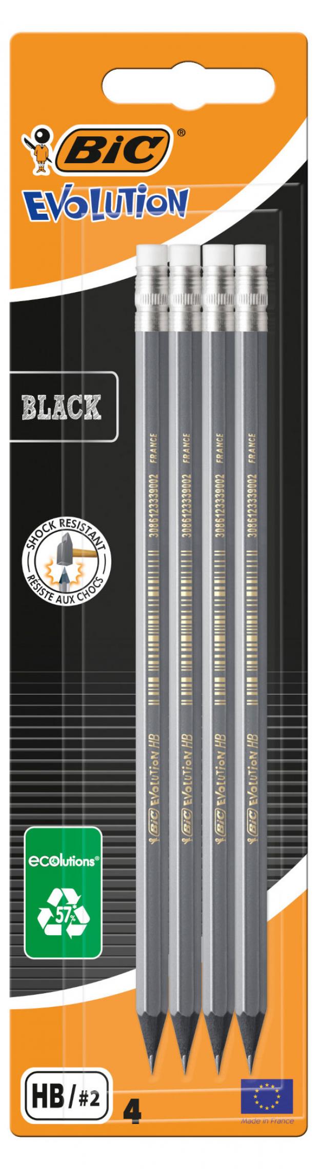 

Карандаши BIC Evolution Black чернографитные c ластиком HB, 4 шт