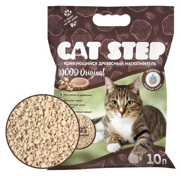 Наполнитель для кошачьего туалета Cat Step древесный комкующийся, 10 л