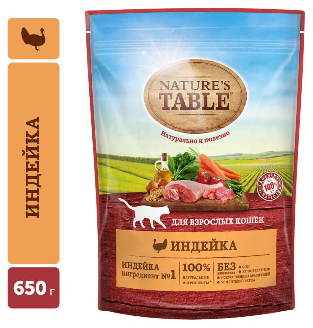 Сухой Сухой корм для кошек Nature's Table индейка, 650 г