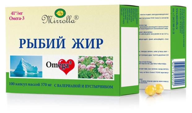 

Рыбий жир пищевой Мирролла с масляным экстрактом валерианы и пустырника 370 мг, 100 капсул