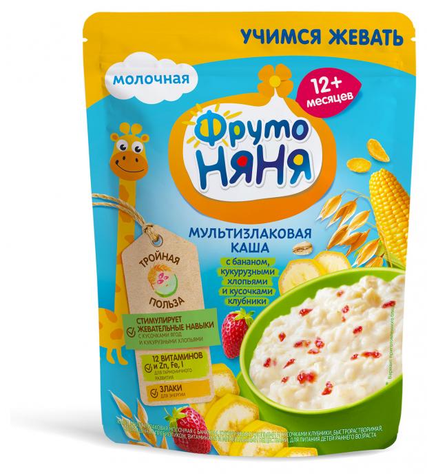 

Каша молочная ФрутоНяня мультизлаковая с бананом и кусочками клубники с 5 мес., 200 г