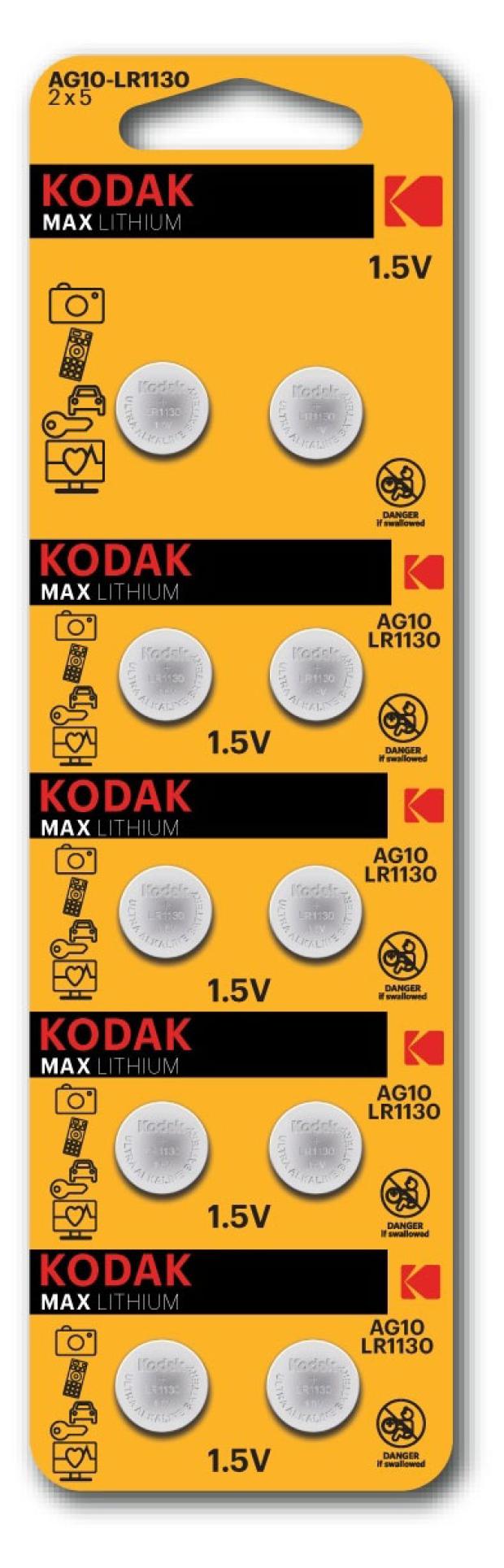 Батарейки Kodak AG10-LR1130, 10 шт батарейки videx ag1 10 шт