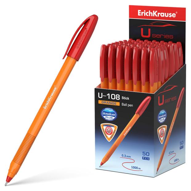 Ручка шариковая ErichKrause U-108 Orange Stick 1.0 Ultra Glide Technology красная, 1 шт erichkrause ручка шариковая u 108 orange stick 1 0 ultra glide technology 1 шт