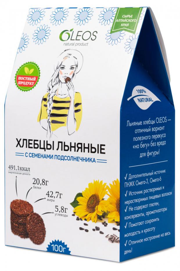 

Хлебцы льняные OLEOS с семенами подсолнечника, 100 г