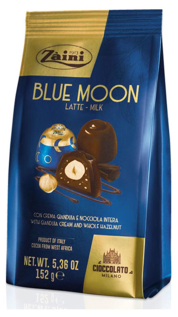 Пралине Zaini Blue moon из молочного шоколада с ореховым кремом и цельным фундуком, 152 г