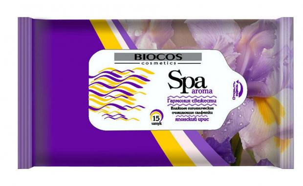 Влажные салфетки Biocos Spa Aroma Японский ирис, 15 шт