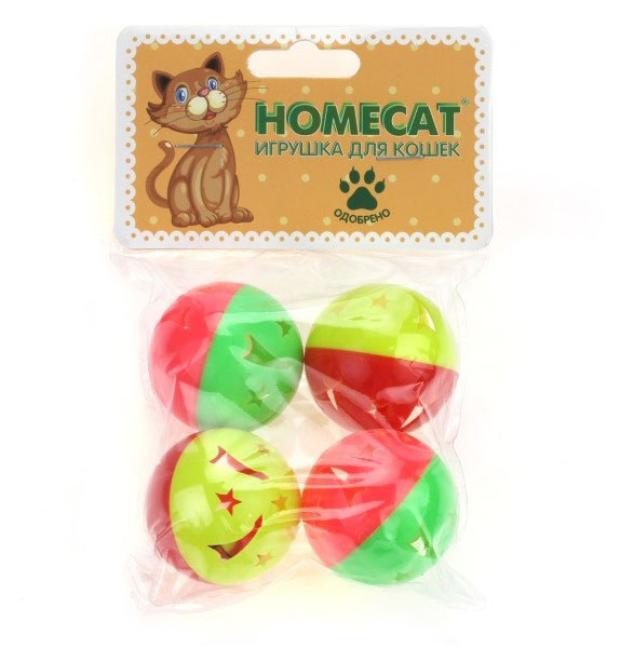 

Игрушка для кошек HOMECAT Мячи пластиковые Звездочки с колокольчиком 4 см, 4 шт