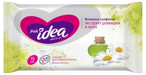 

Влажные салфетки для интимной гигиены Fresh Idea с экстрактом ромашки и алоэ, 15 шт