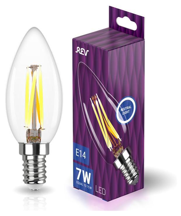 Лампа светодиодная REV DECO Filament свеча Premium С37 7Вт E14 4000K 730Лм лампа светодиодная thomson led filament tail candle e14 7вт 730лм 4500k