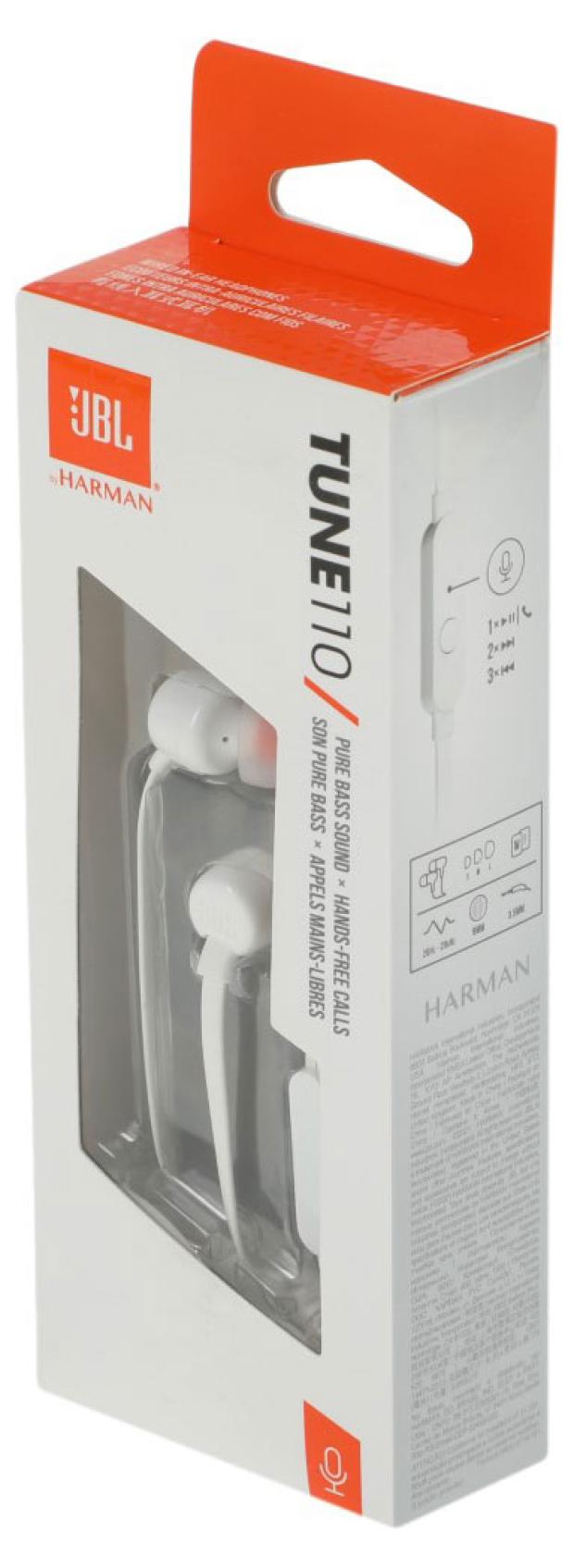 

Гарнитура вкладыши JBL Tune 110 1.113м белый проводные