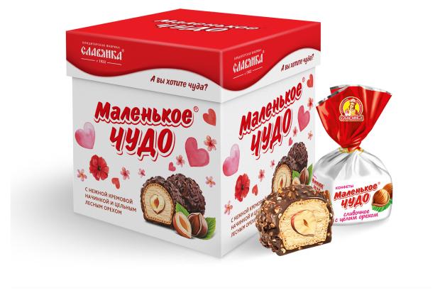 

Конфеты Славянка Маленькое чудо с нежной кремовой начинкой и цельным лесным орехом, 148 г