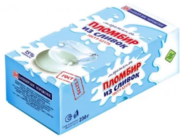 Мороженое пломбир Башкирское мороженое из сливок 15% БЗМЖ, 230 г