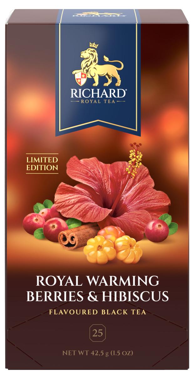 

Чай черный RICHARD Royal warming Berries & Hibiscus в пакетиках, 25 х 1,7 г
