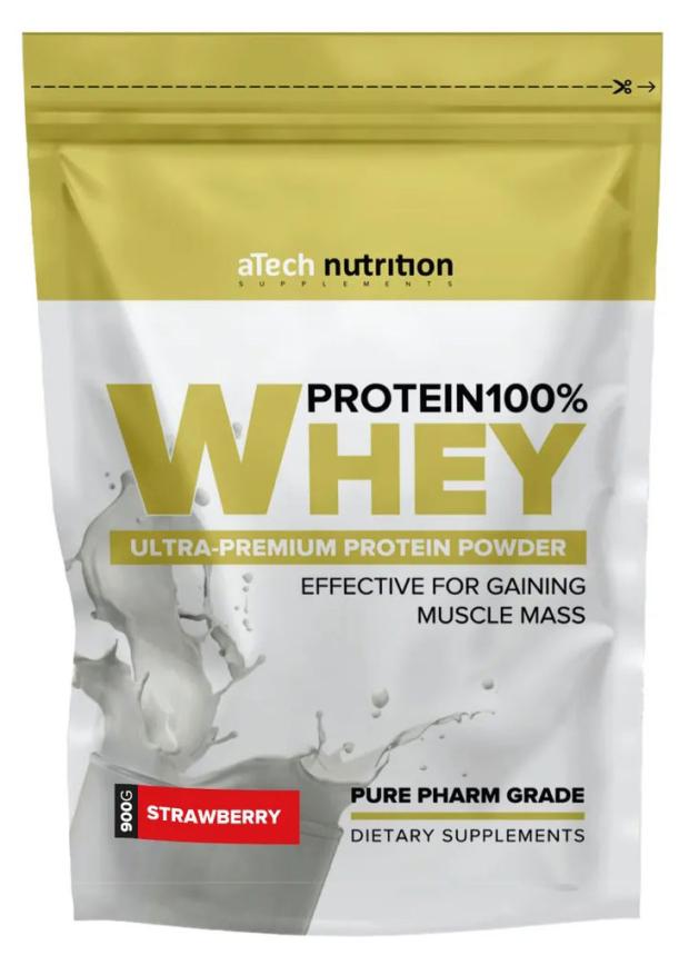 Протеин aTech Whey Protein 100% клубника, 900 г