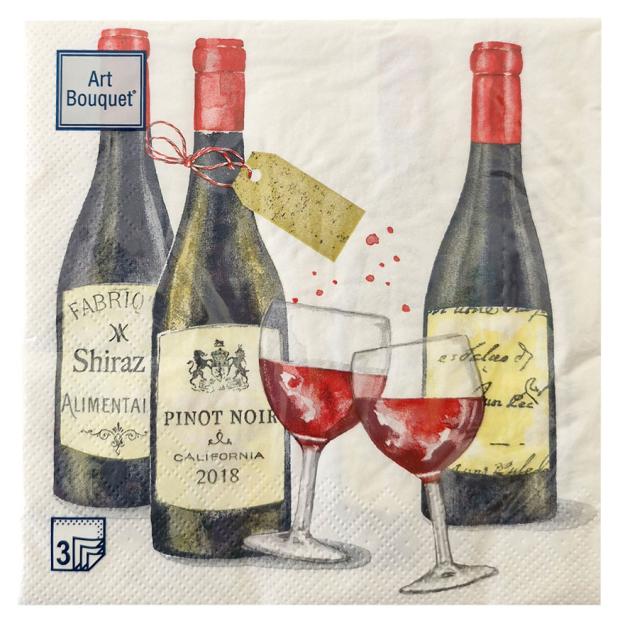 

Салфетки одноразовые бумажные Bouquet трехслойные 33х33 см вино, 20 шт