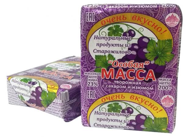 Масса творожная Продукты из Старожилово Особая с изюмом 23% БЗМЖ, 200 г