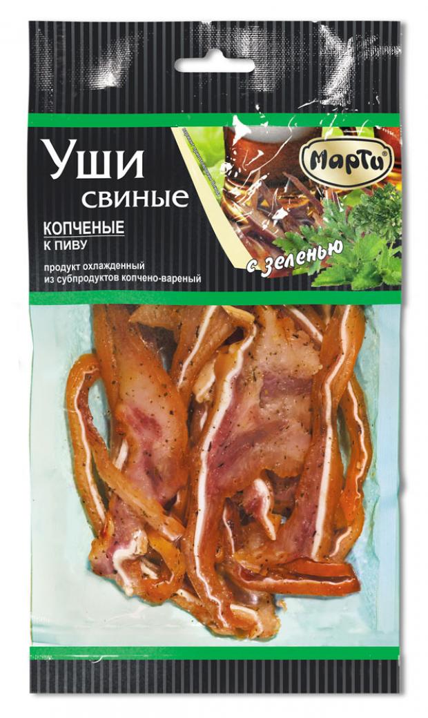 

Уши варено-копченые Марти свиные к пиву с зеленью, 100 г