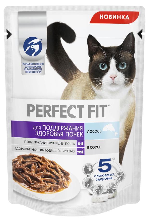 Корм влажный для кошек PERFECT FIT для поддержания здоровья почек с лососем в соусе, 75 г