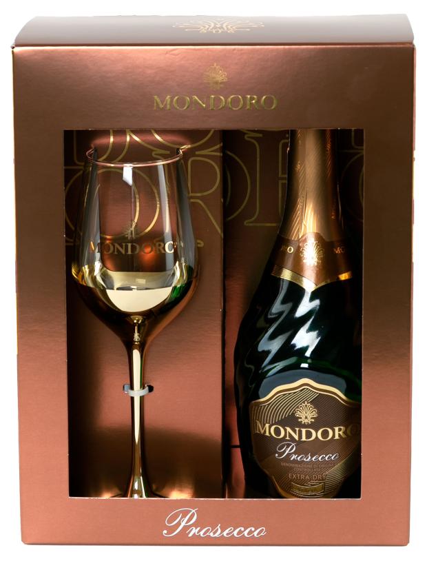 Вино игристое Mondoro Prosecco сухое белое с бокалом 11%, 0,75 л