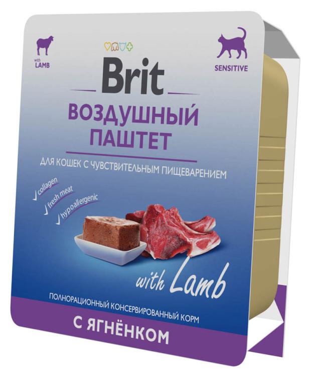 Корм для кошек с чувствительным пищеварением Brit воздушный паштет с ягненком, 100 г