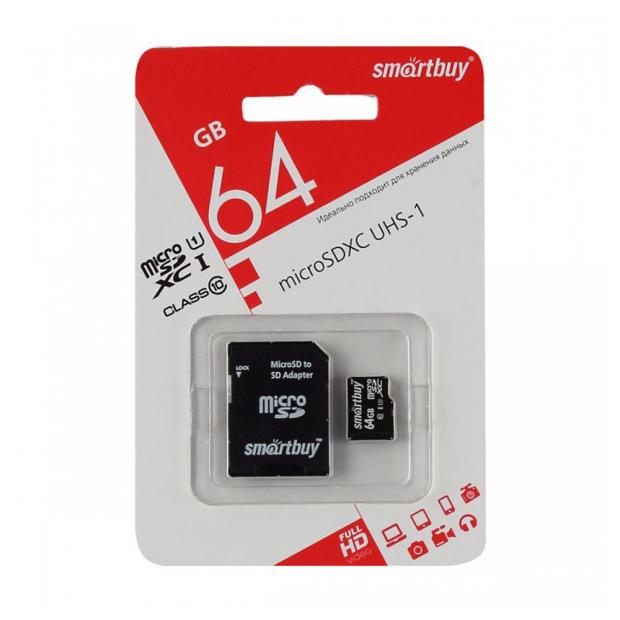 Карта памяти MicroSD SmartBuy 64GB с адаптером карта памяти адаптер micro sdhc smartbuy class 10 8 gb