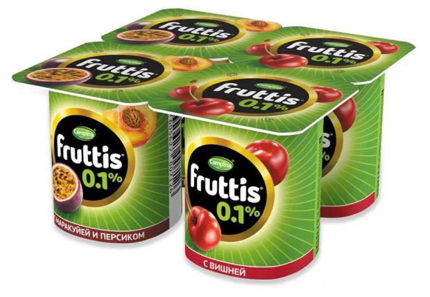Йогуртный продукт Campina Fruttis вишня/персик-маракуйя 0,1% БЗМЖ, 110 г